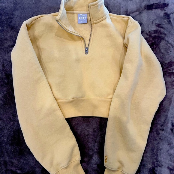 Tna Cozy Fleece Perfect ¼ Zip Sweatshirt in wheat XS - Picture 4 of 4